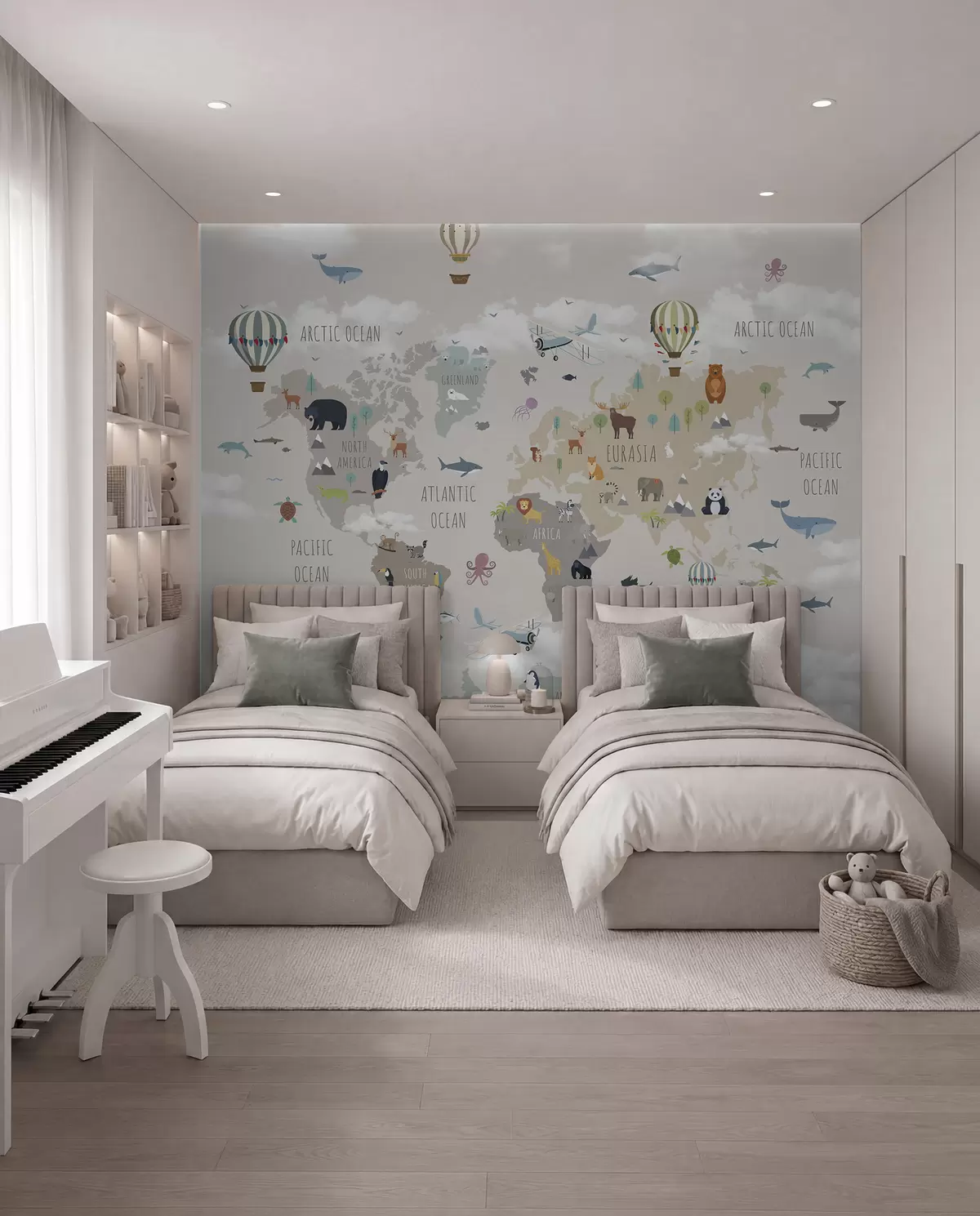 wall murals Мапа света са животињама и балонима u96461d1