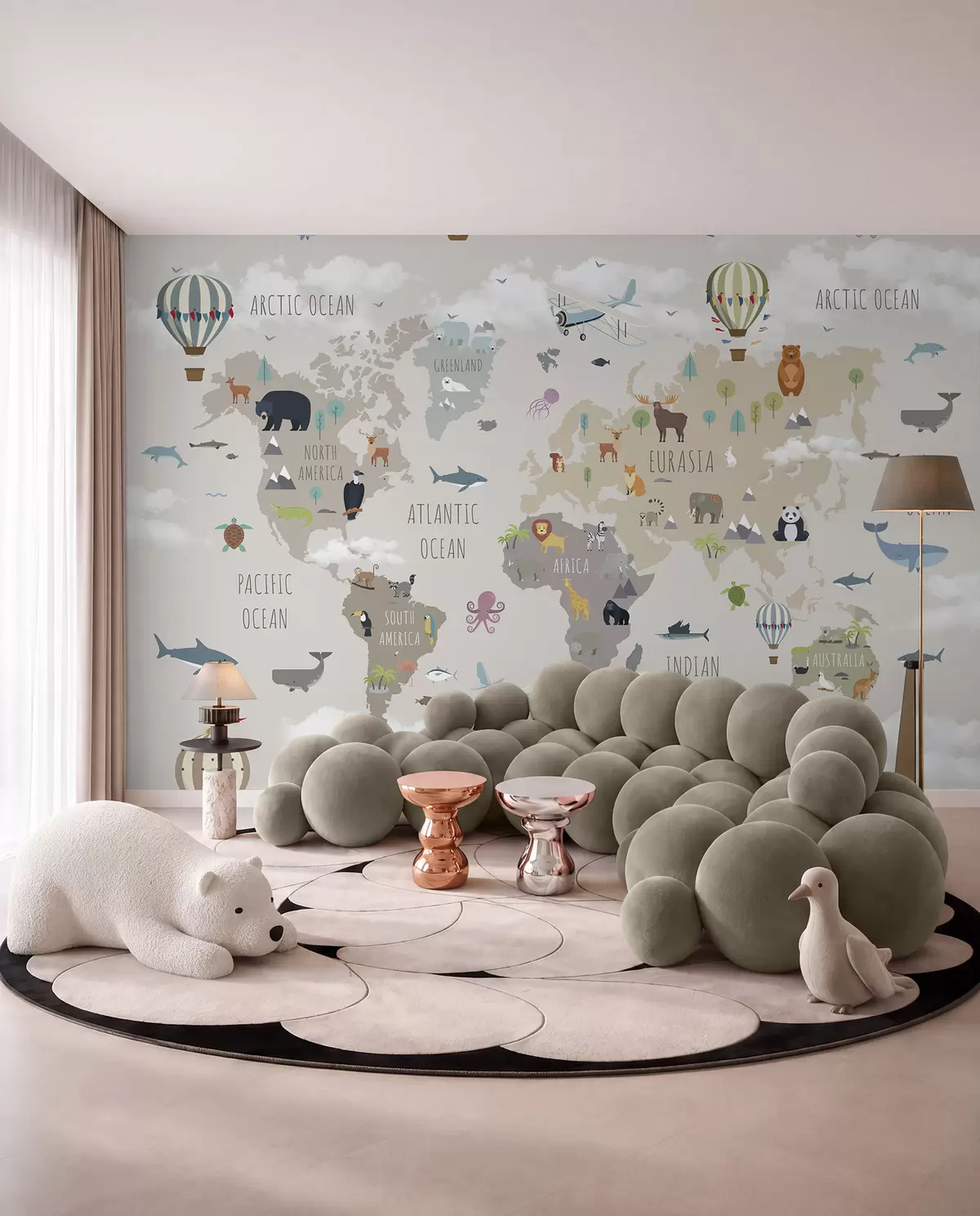 wall murals Мапа света са животињама и балонима u96461d1