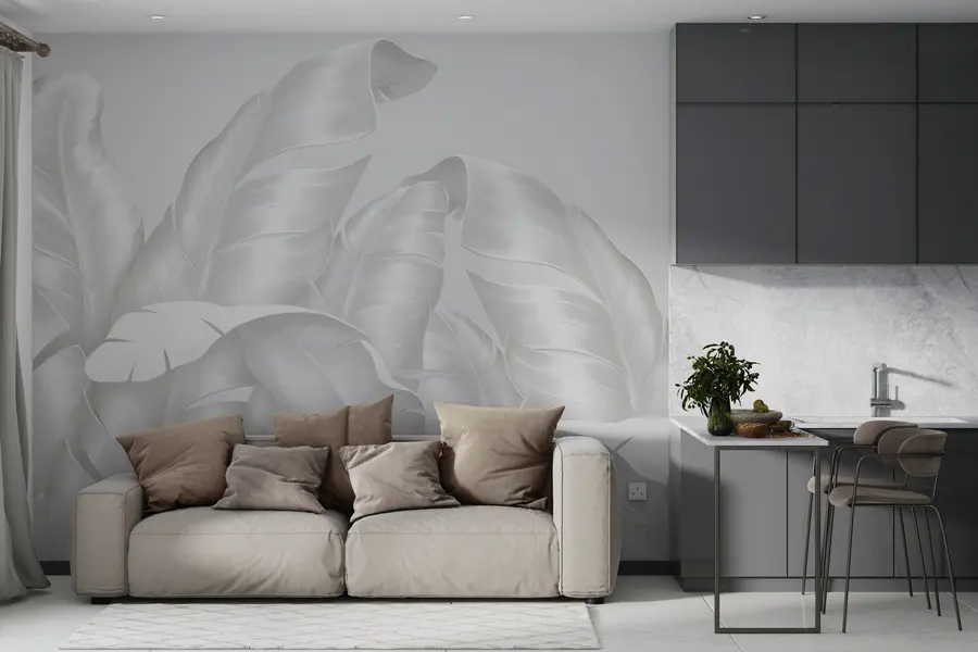 wall murals Класични листови у белим тоновима квадратног облика w00019d1v2