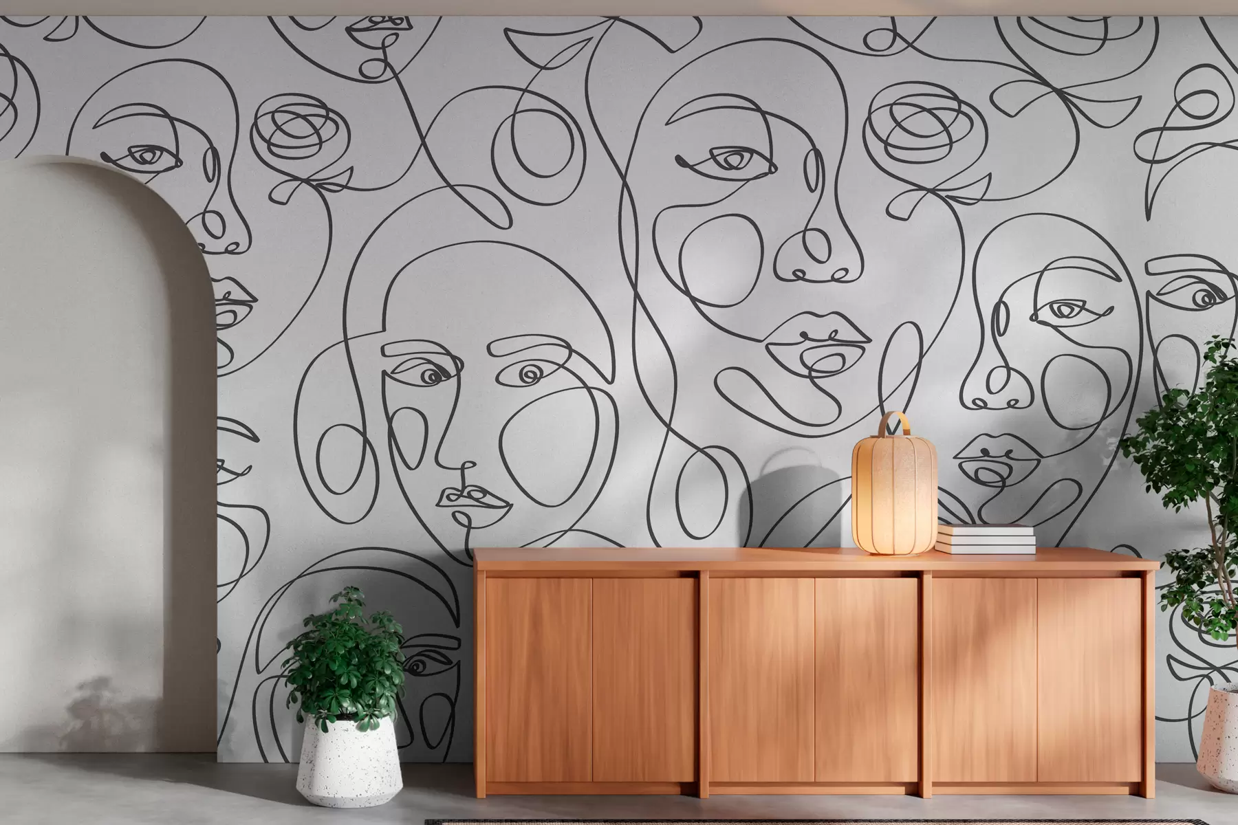 wall murals Силуете лица људи, графичке линије у бохо стилу, нови тренд w00130