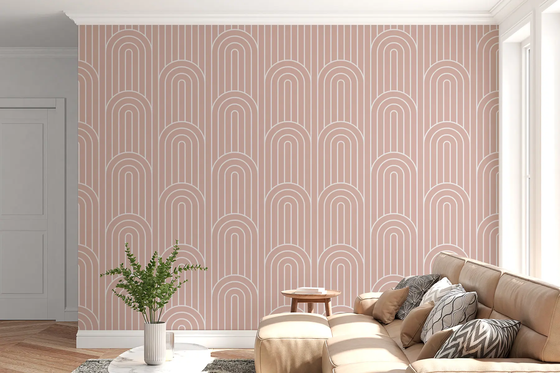 wall murals Геометријски графички лукови су нови тренд у бохо беж боји w00137v3