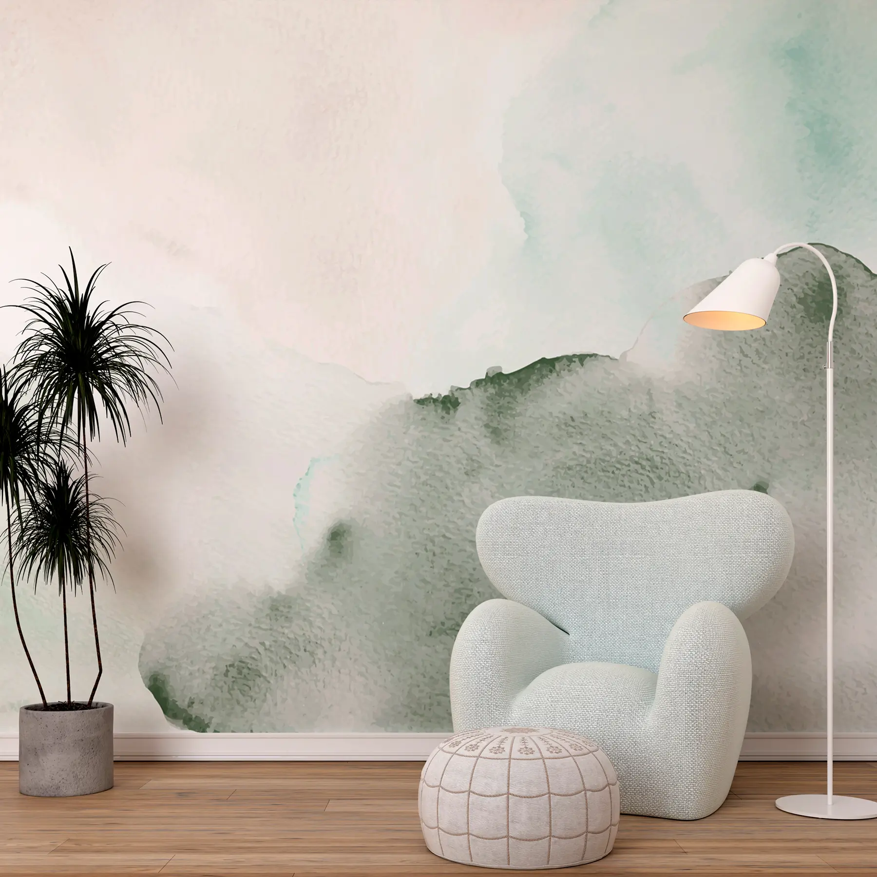 wall murals У тренду акварел мрље декор минимализам зелена боја w00376