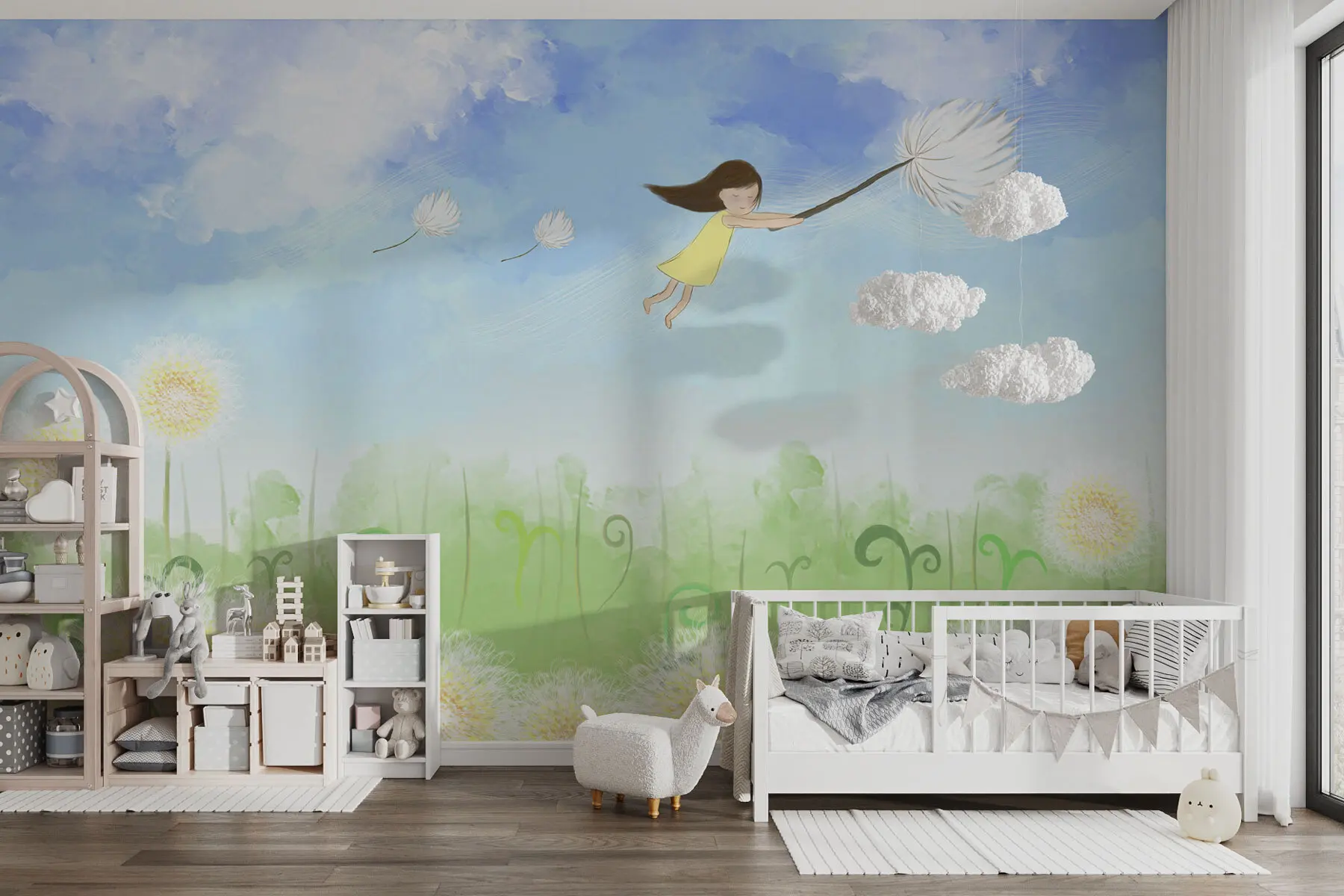 wall murals Дечји пејзаж са девојчицом и маслачцима w00229