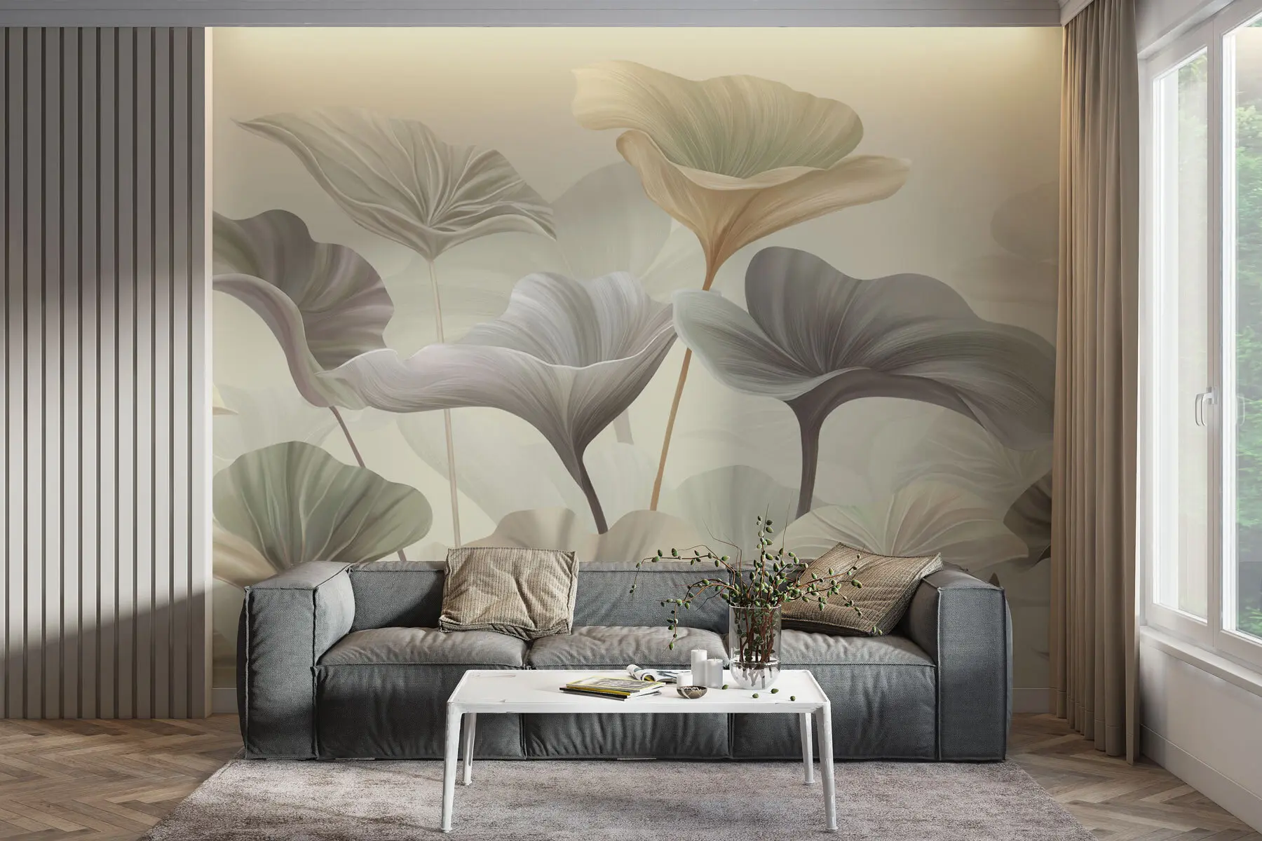 wall murals Прекрасни велики листови у деликатној боји w00385