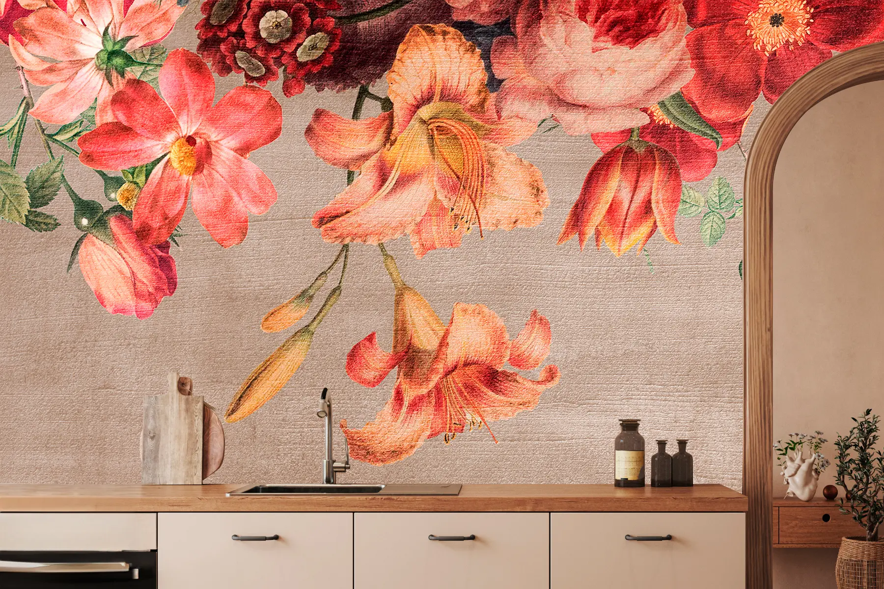 wall murals Ботаничка илустрација букет цвећа мртве природе на смеђој позадини w00427