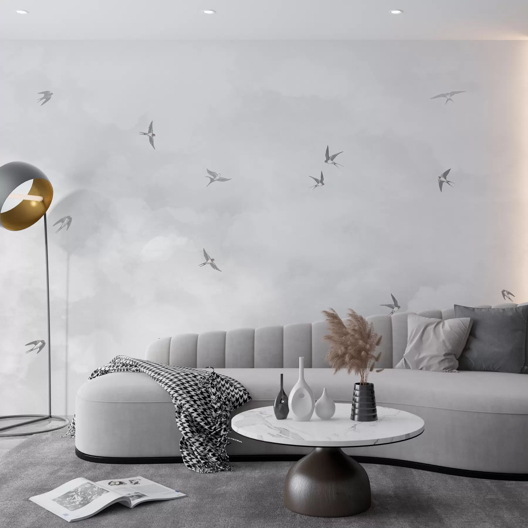 wall murals Сиво небо са ластама w00526v1