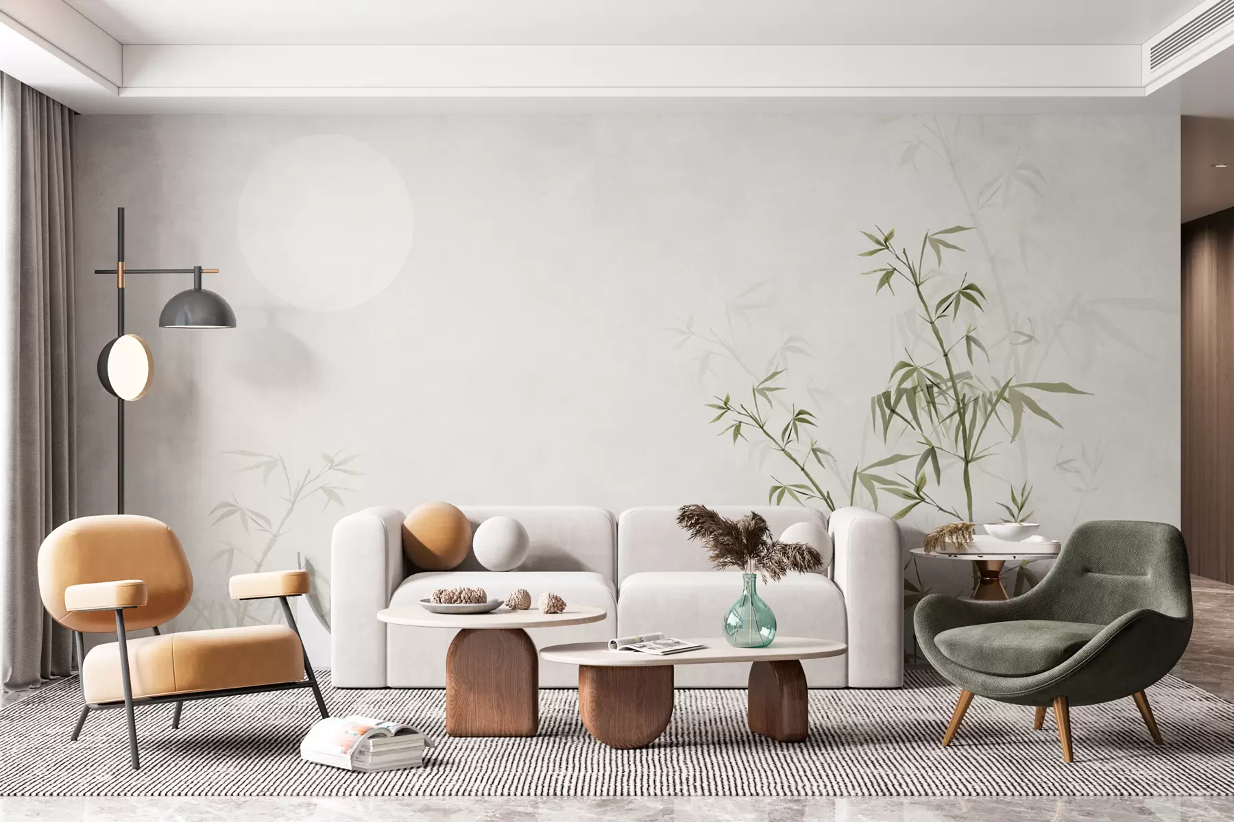 wall murals Стил минимализма Јапанди биљка бамбуса и сунца Цхиноисерие зелене боје w00547
