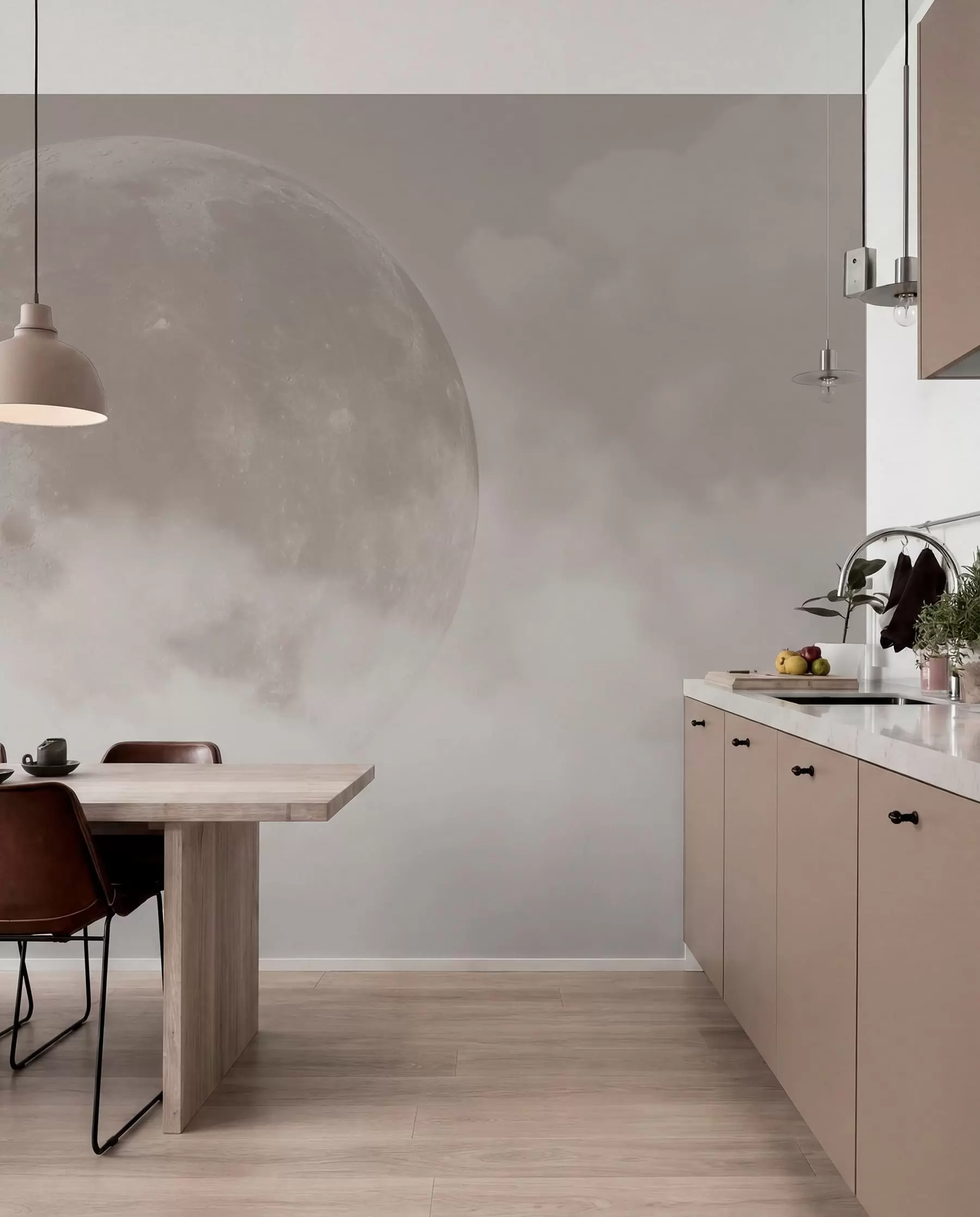 wall murals Велики месец међу облацима у стилу поткровља беж боје w00548