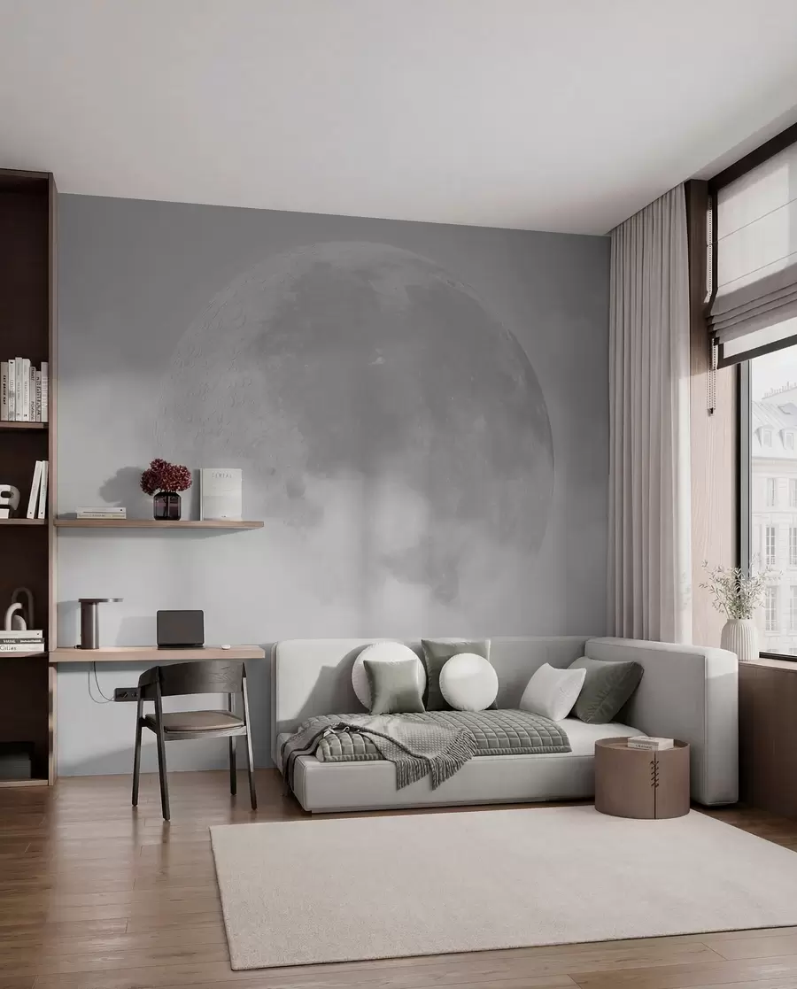 wall murals Велики месец међу облацима сиве боје у стилу поткровља w00548v1