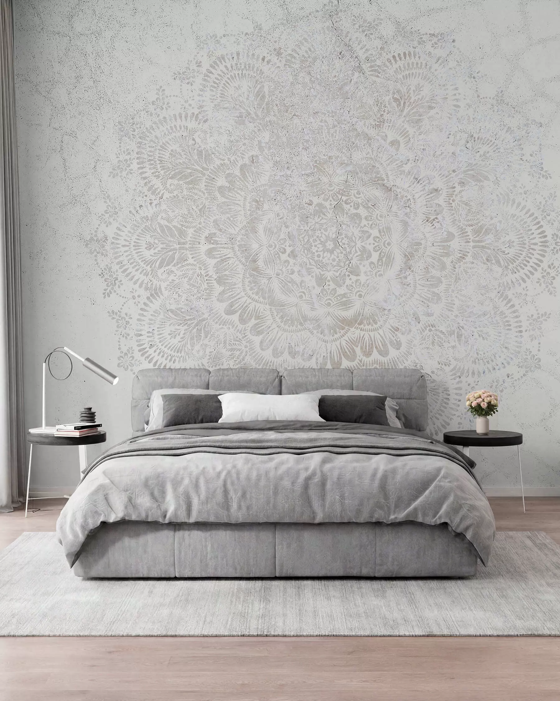 wall murals Мандала, узорак беле чипке са цветним и кружним мотивима, ствара деликатан и замршен дизајн w00737