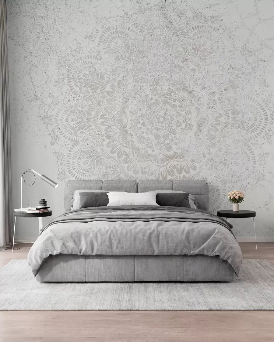 wall murals Мандала, узорак беле чипке са цветним и кружним мотивима, ствара деликатан и замршен дизајн w00737