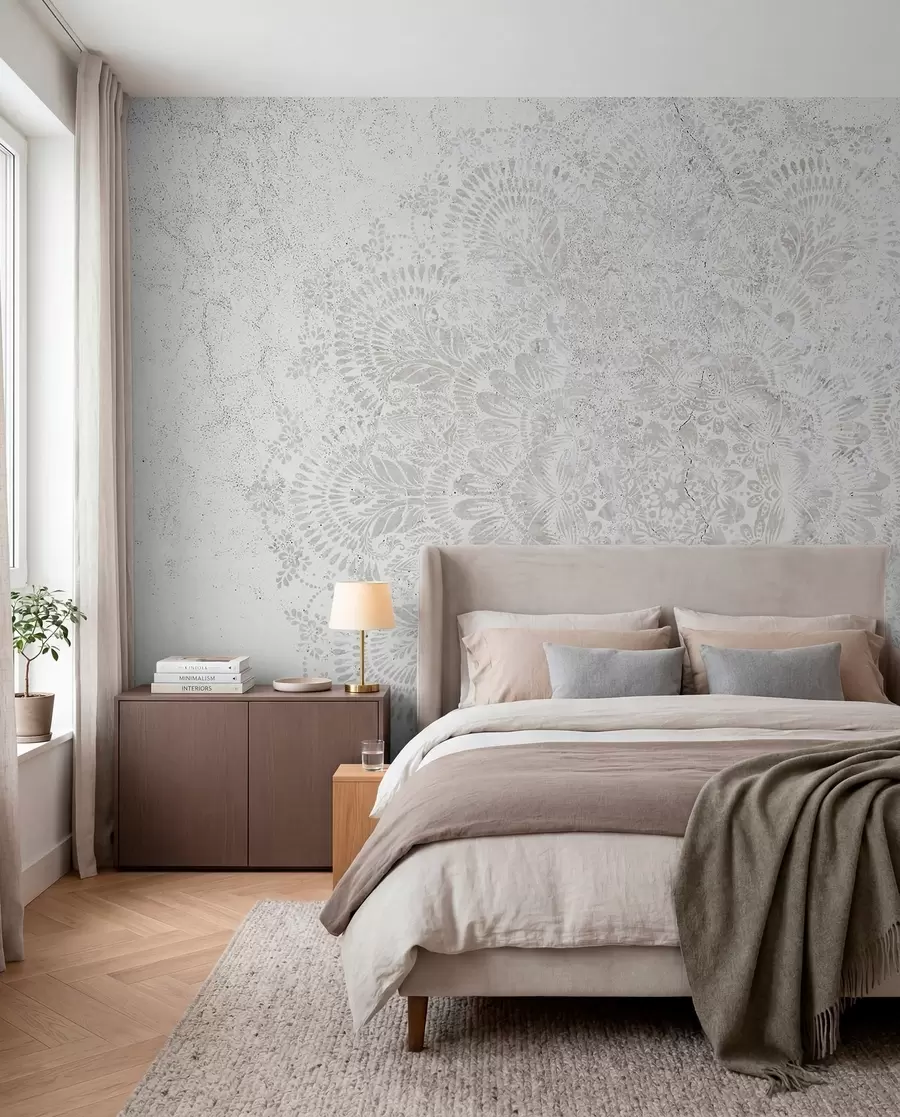 wall murals Мандала, узорак беле чипке са цветним и кружним мотивима, ствара деликатан и замршен дизајн w00737