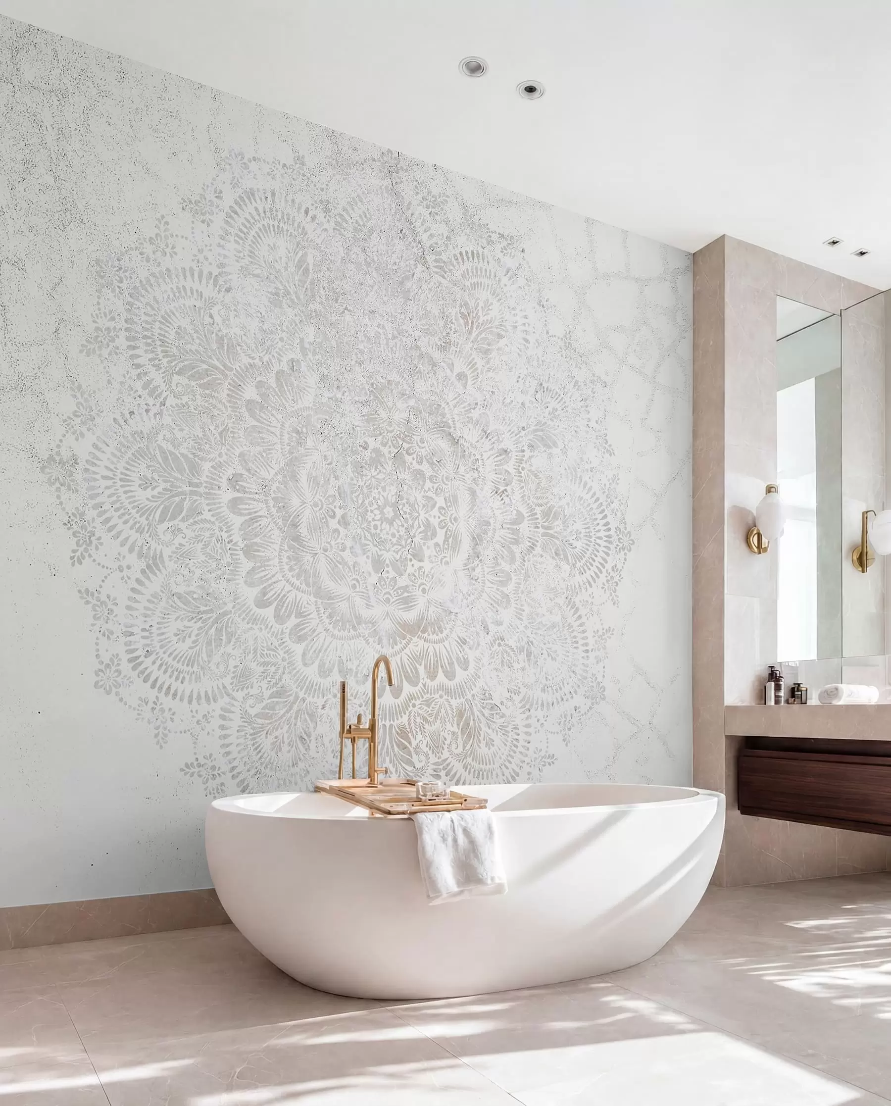 wall murals Мандала, узорак беле чипке са цветним и кружним мотивима, ствара деликатан и замршен дизајн w00737