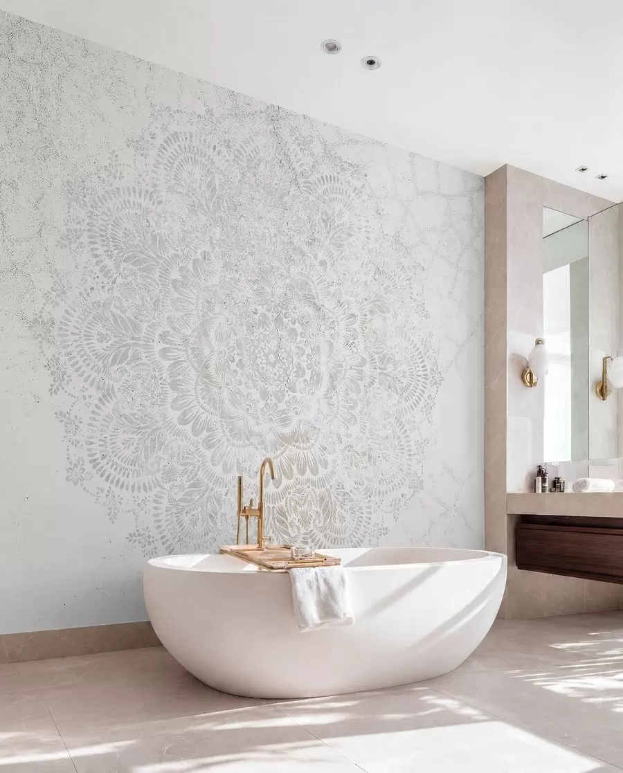 wall murals Мандала, узорак беле чипке са цветним и кружним мотивима, ствара деликатан и замршен дизајн w00737