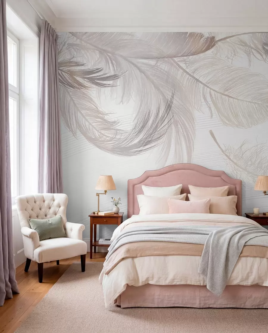 wall murals Меко, нежно бело перје које лебди на светлој позадини w00739