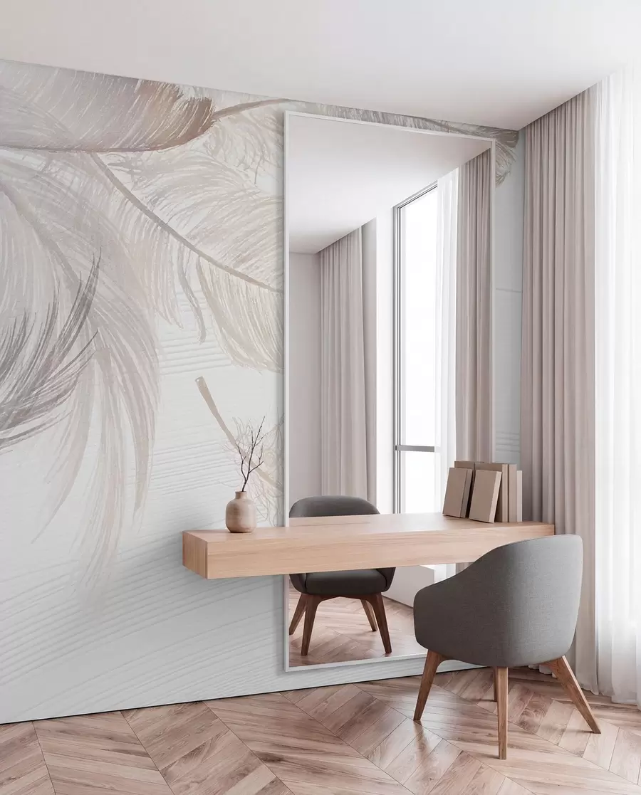 wall murals Меко, нежно бело перје које лебди на светлој позадини w00739