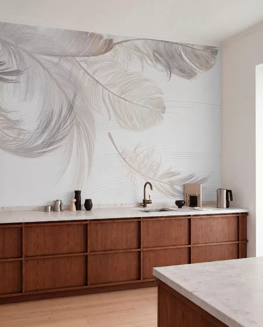 wall murals Меко, нежно бело перје које лебди на светлој позадини w00739