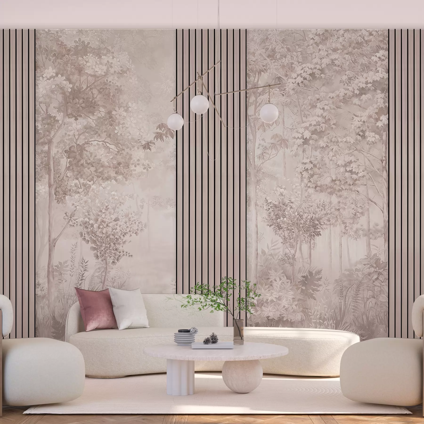 wall murals Дрвени панели и деликатна шума у ружичастим тоновима w00670v1