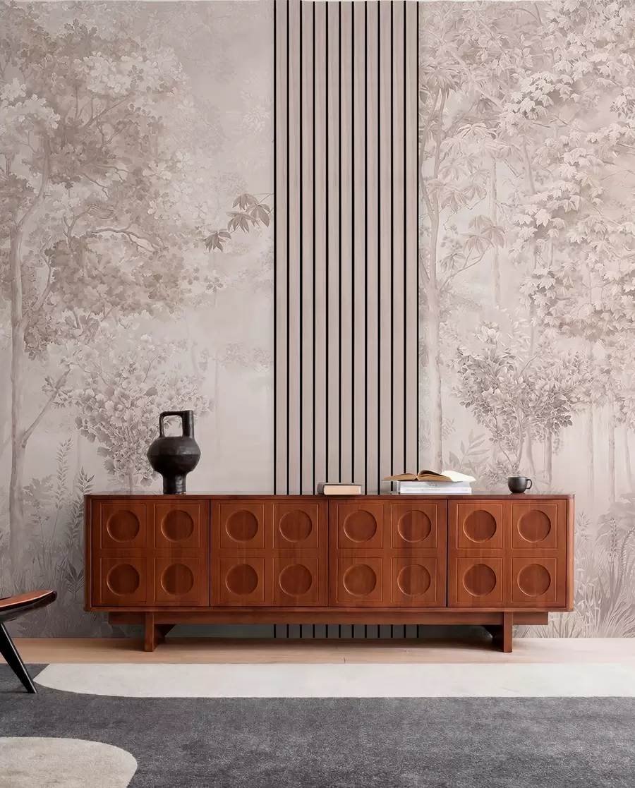 wall murals Дрвени панели и деликатна шума у ружичастим тоновима w00670v1