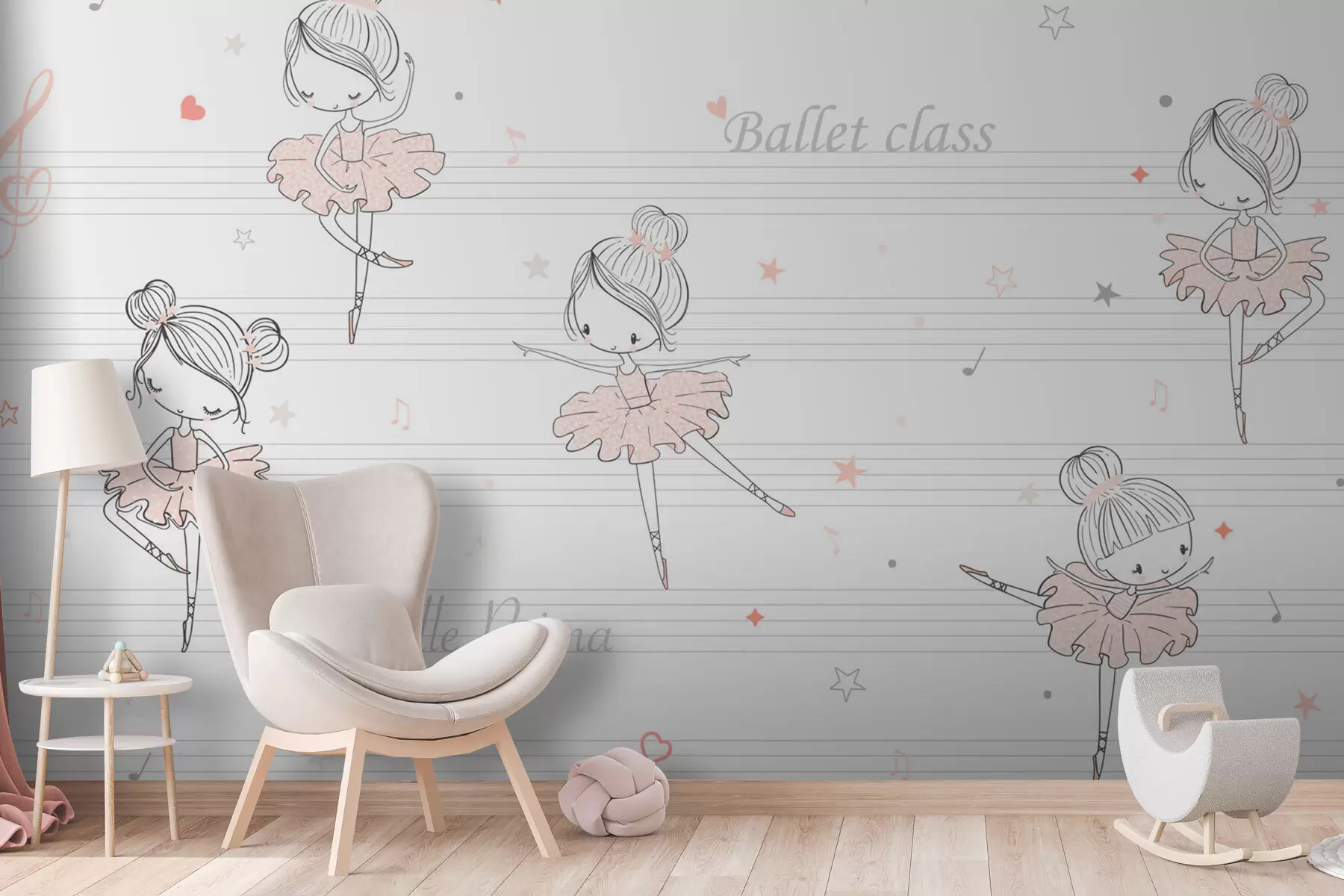 wall murals Девојчице балерине у хаљинама брескве у скандинавском стилу за дечију собу w00755v2