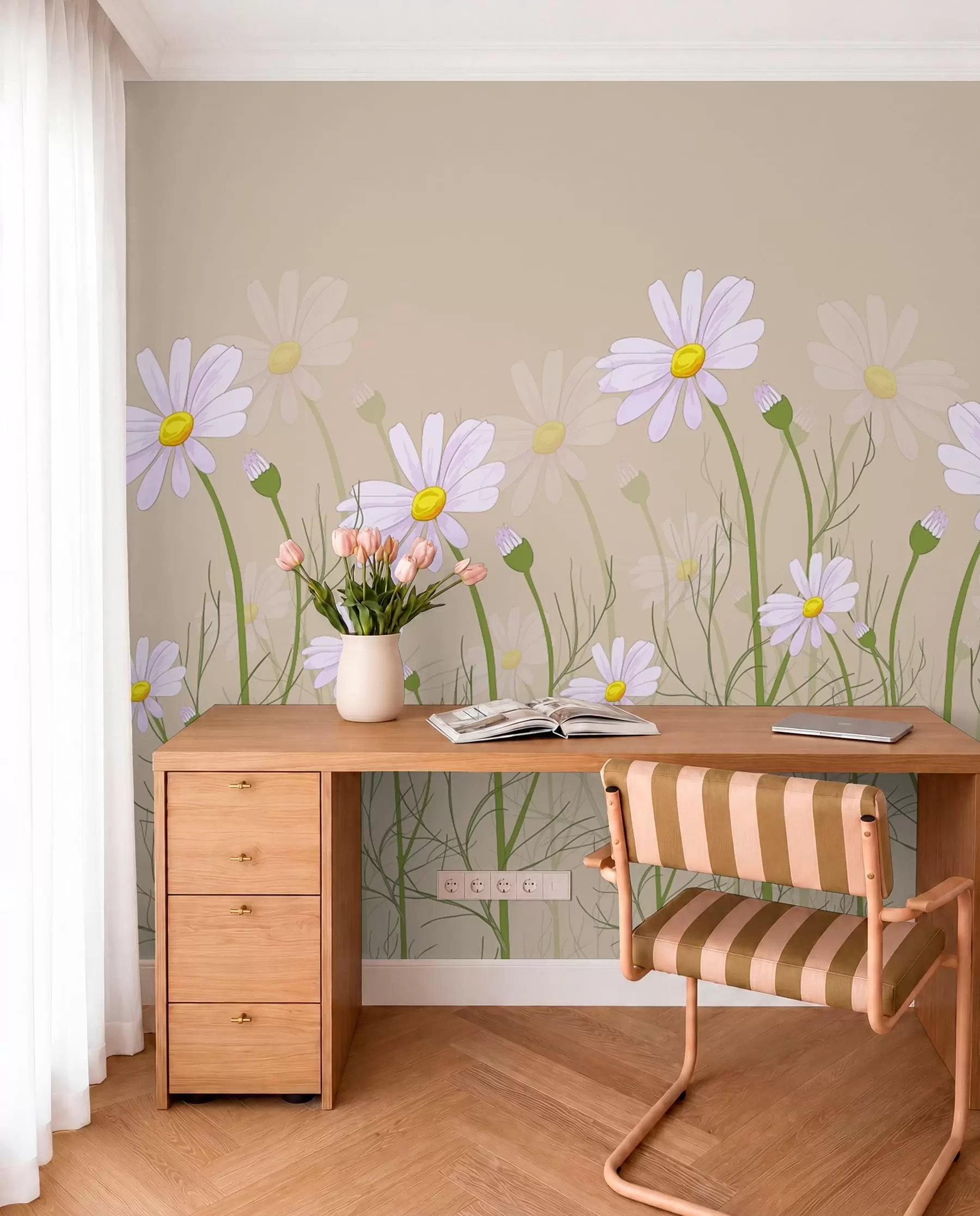 wall murals велике тратинчице на беж позадини w00802
