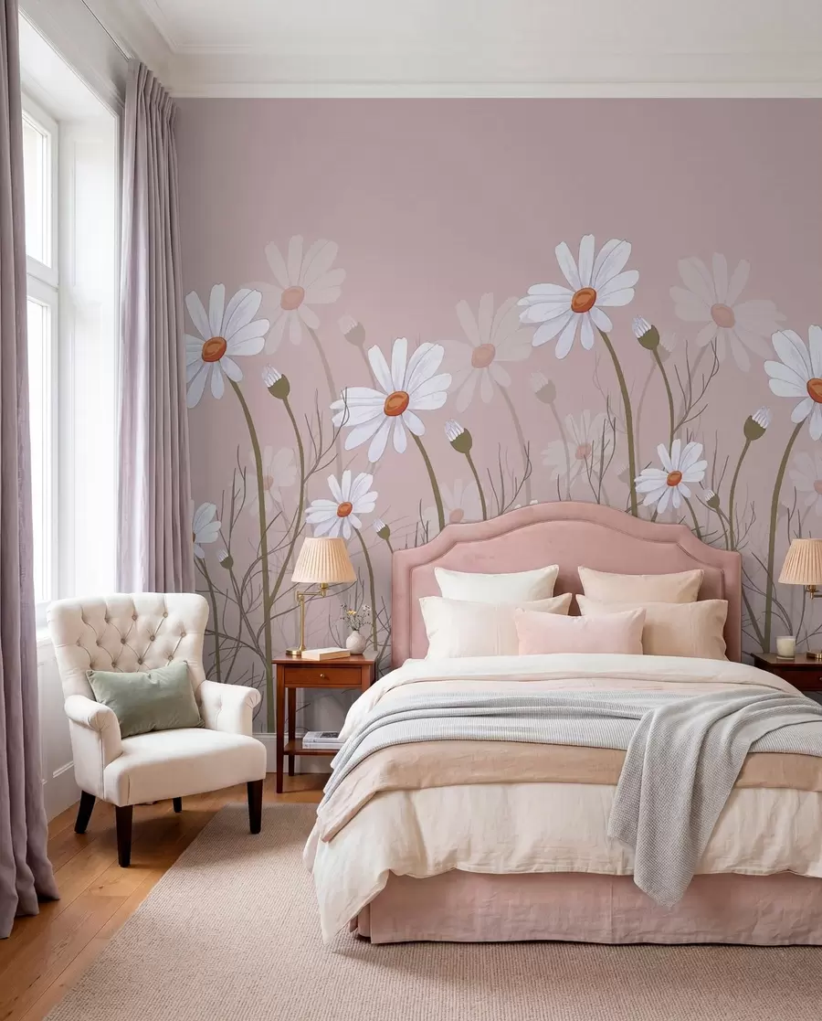 wall murals велике тратинчице на ружичастој позадини w00802v1