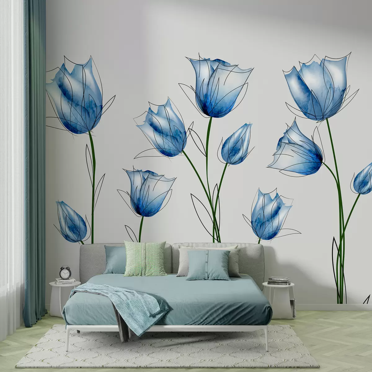 wall murals Плаво акварел цвеће w00745