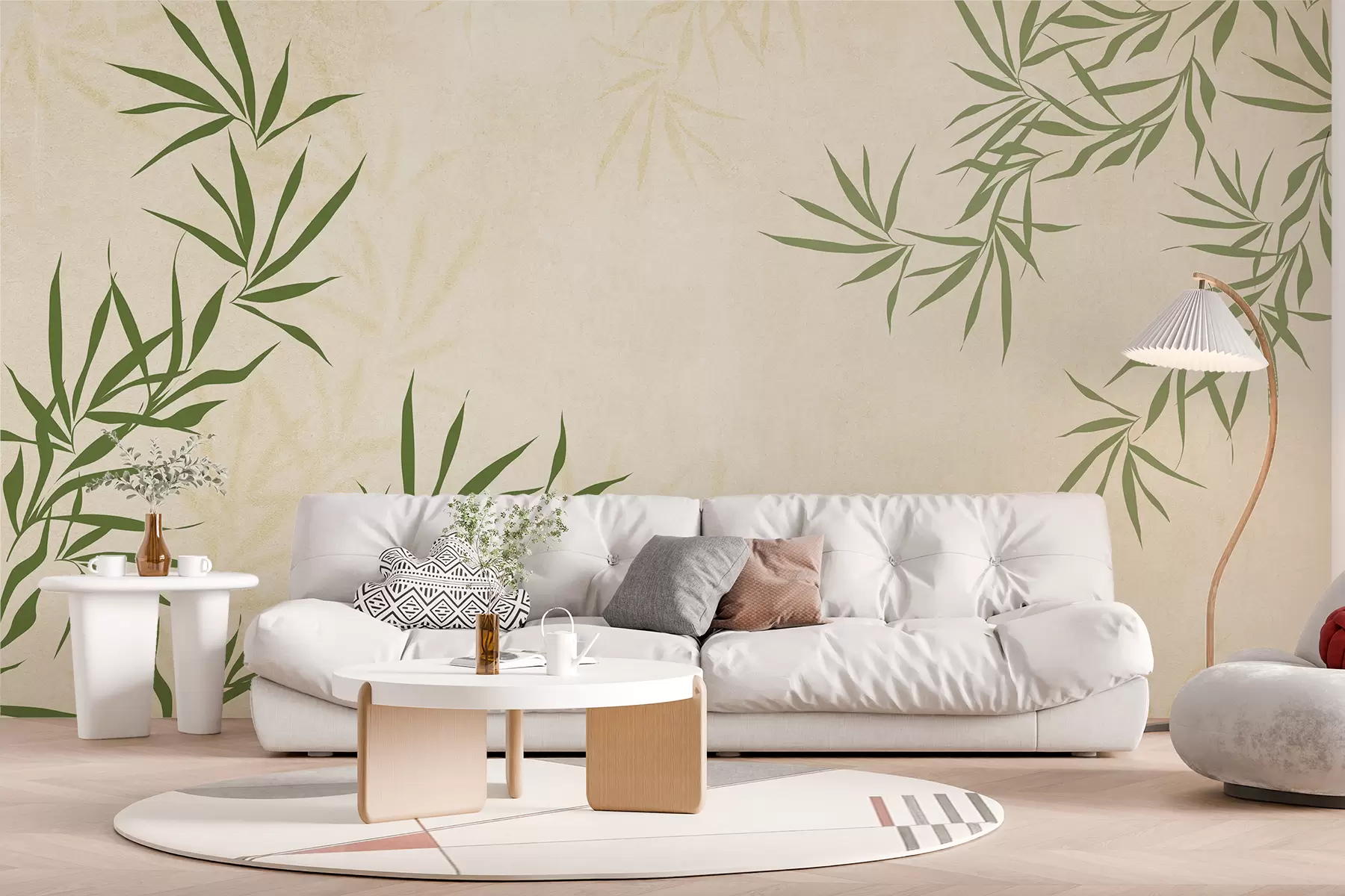 wall murals Биљне гранчице, бамбус, винтаге стил, текстура позадине, жута, зелена боја w00817