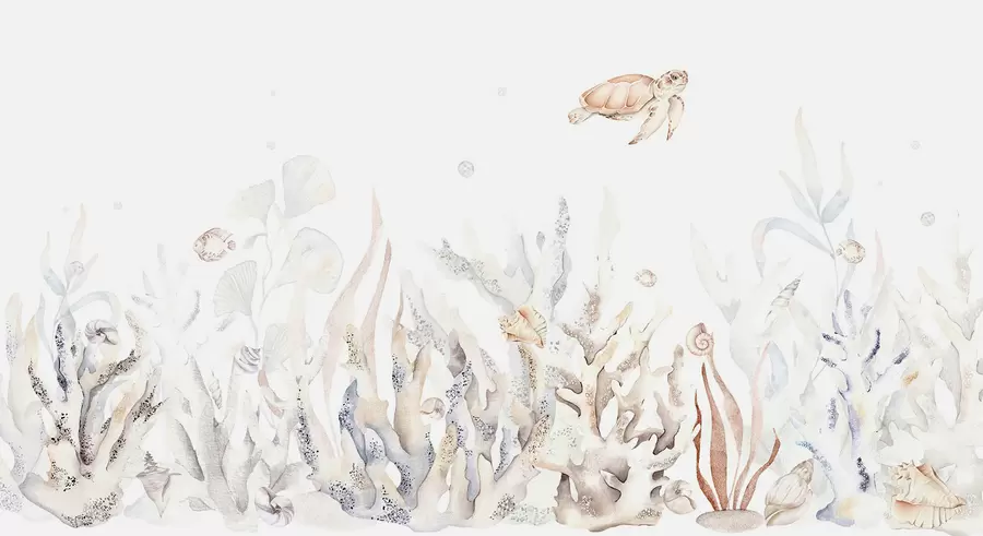 wall murals Акварел морски корали, шкољке, корњача, морски живот, нежне беж боје w00849v1