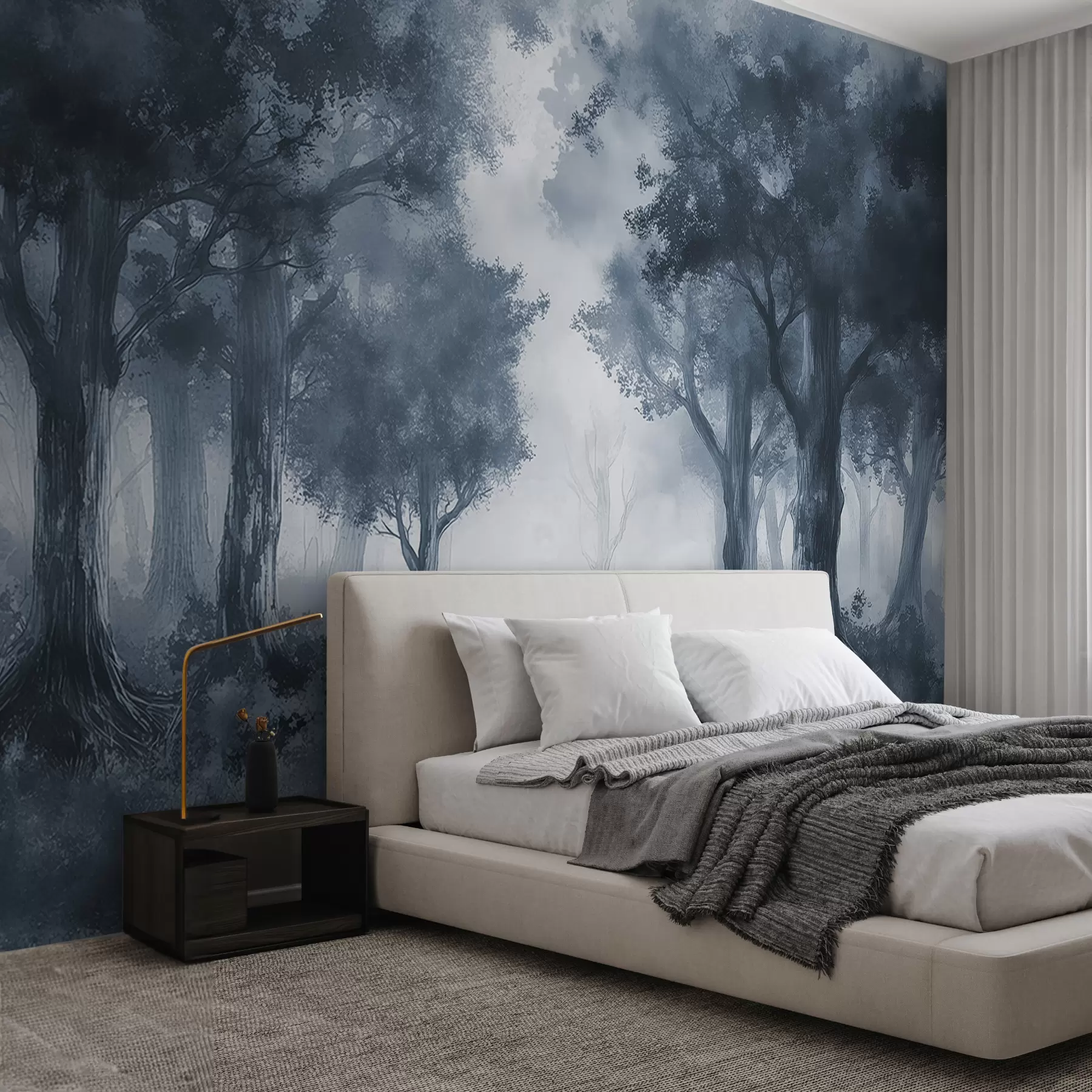 wall murals Осликана шума у сиво-плавим бојама w01181v2