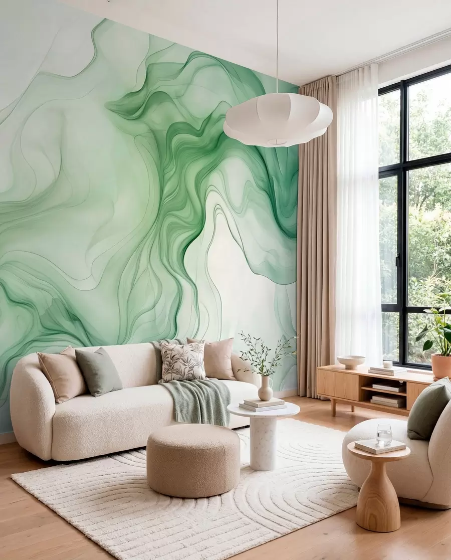 wall murals Зелени апстрактни таласи на светлој позадини w01185