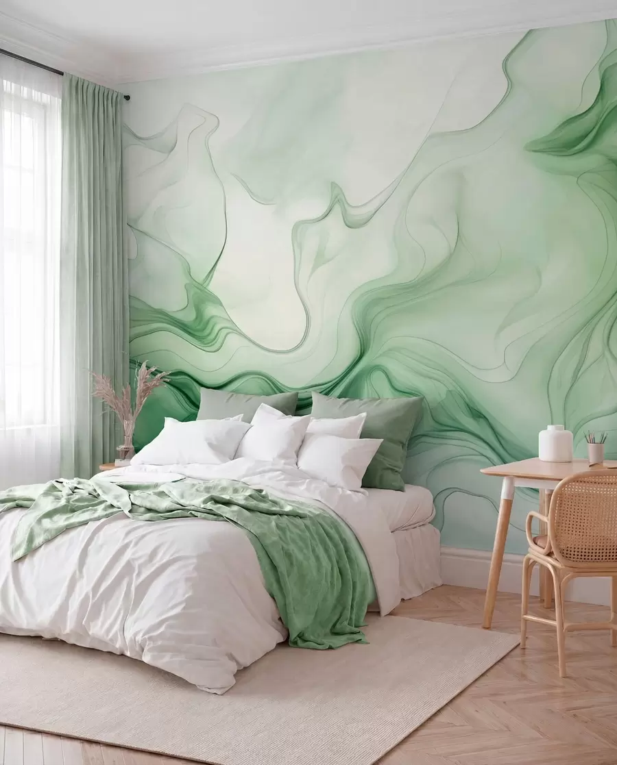 wall murals Панорамски зелени апстрактни таласи на светлој позадини w01185d1