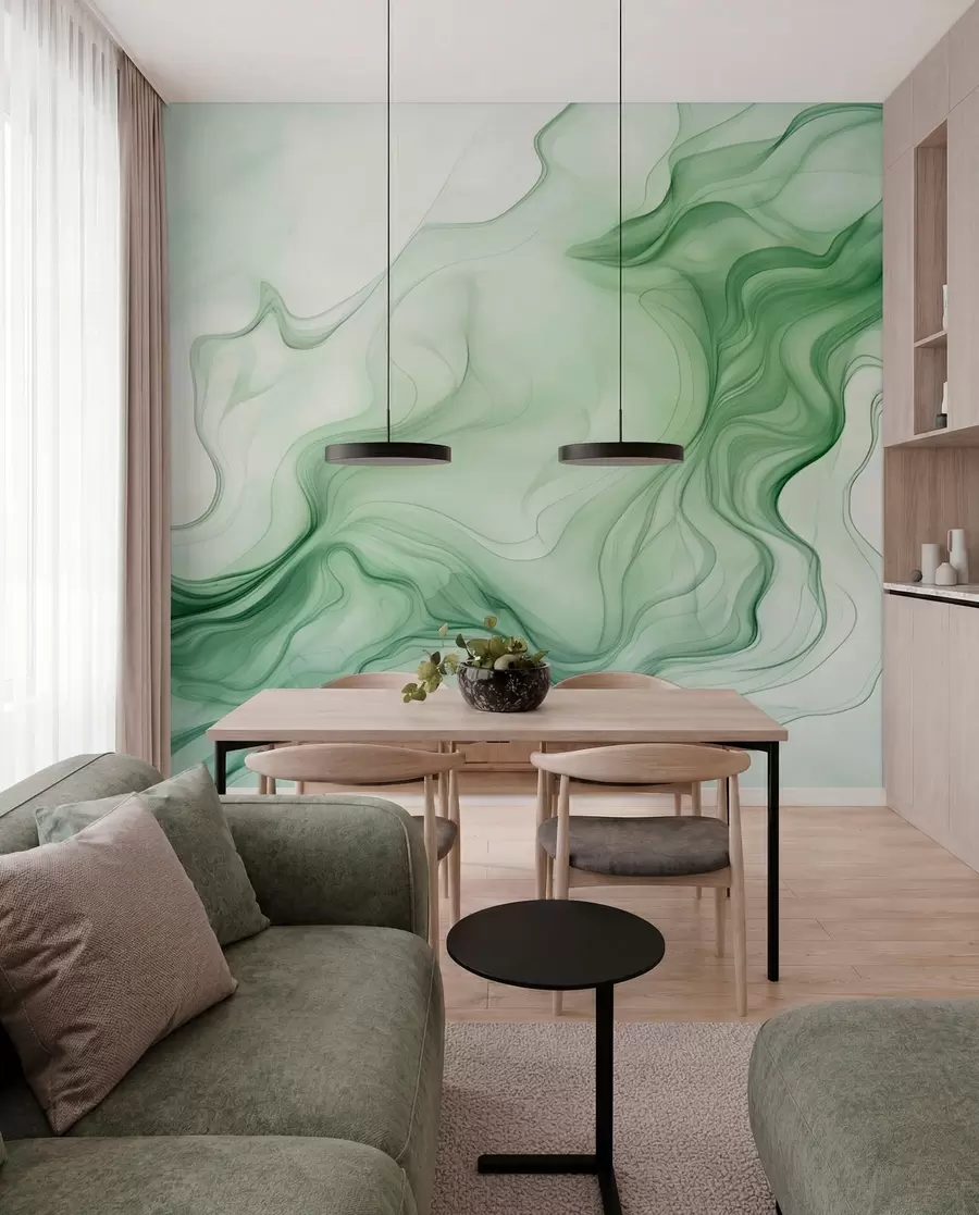 wall murals Панорамски зелени апстрактни таласи на светлој позадини w01185d1