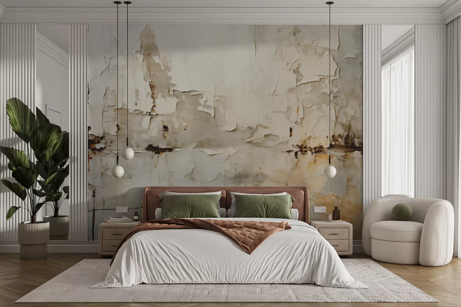 wall murals Пукотине и огреботине боје на зиду, плаво сива, беж боја w01208