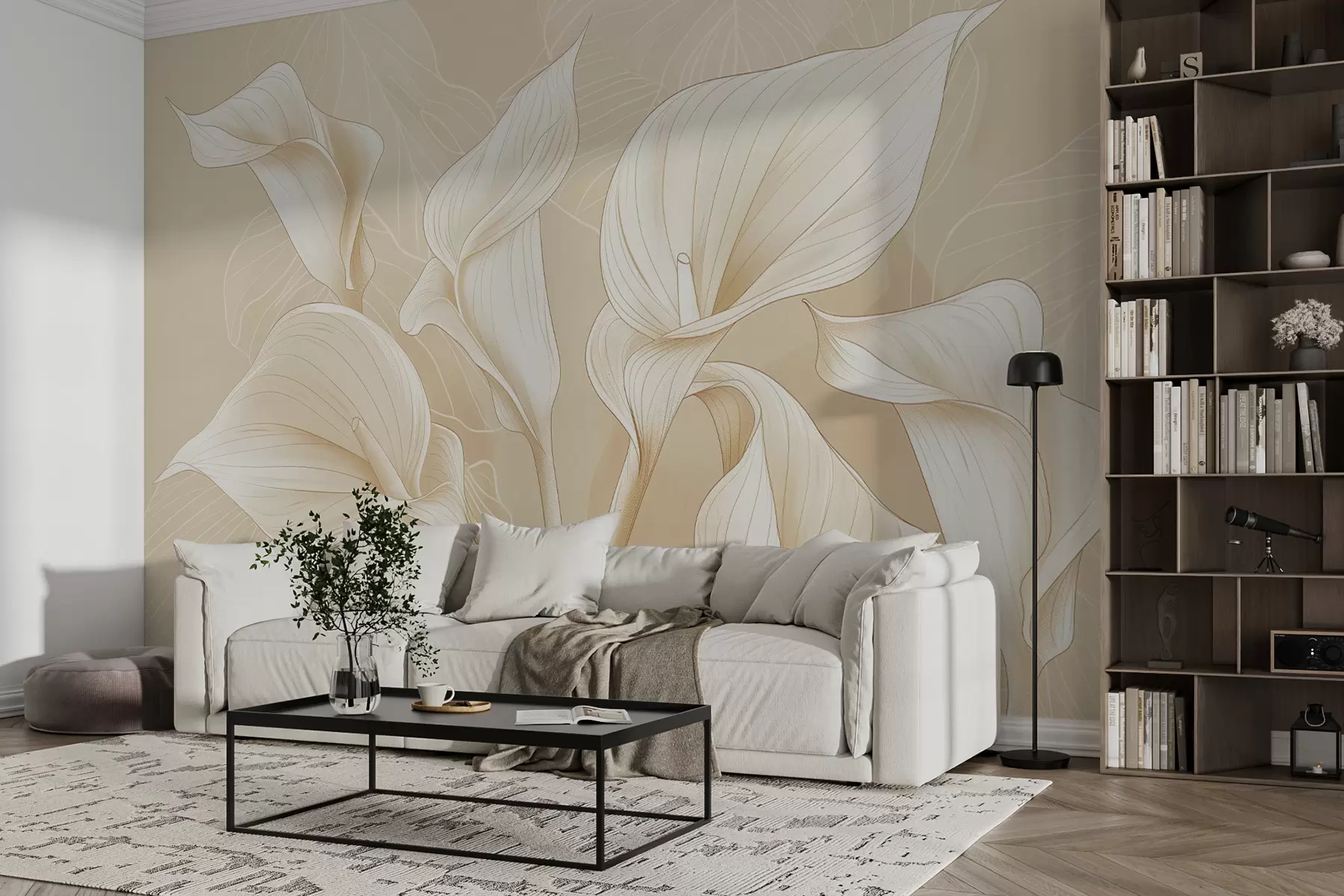 wall murals нацртано цвеће кала на беж позадини w01197