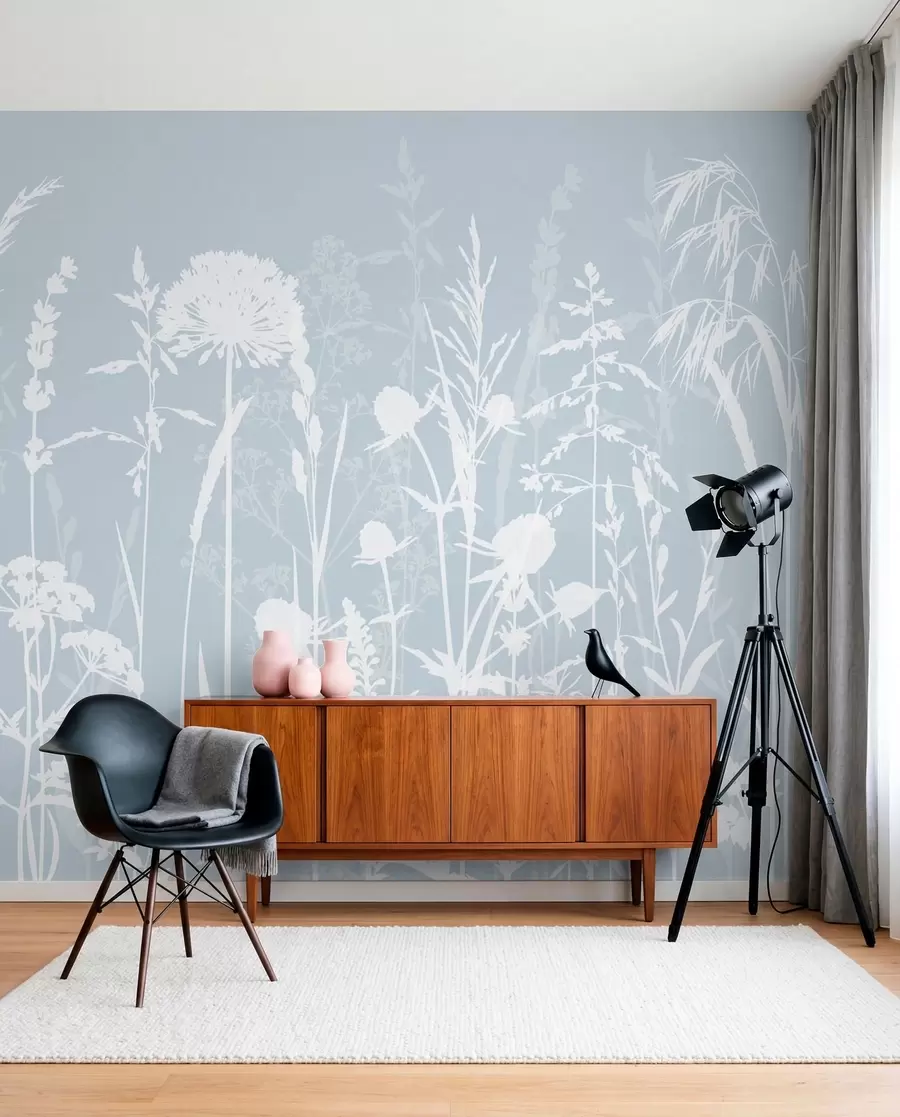 wall murals Нежне пољске биљке и цвеће минимализам сиве боје w01270v4