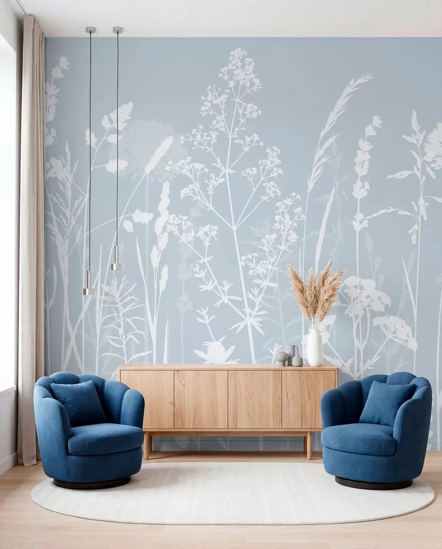 wall murals Нежне пољске биљке и цвеће минимализам сиве боје w01270v4