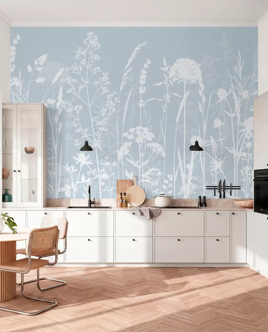 wall murals Нежне пољске биљке и цвеће минимализам сиве боје w01270v4
