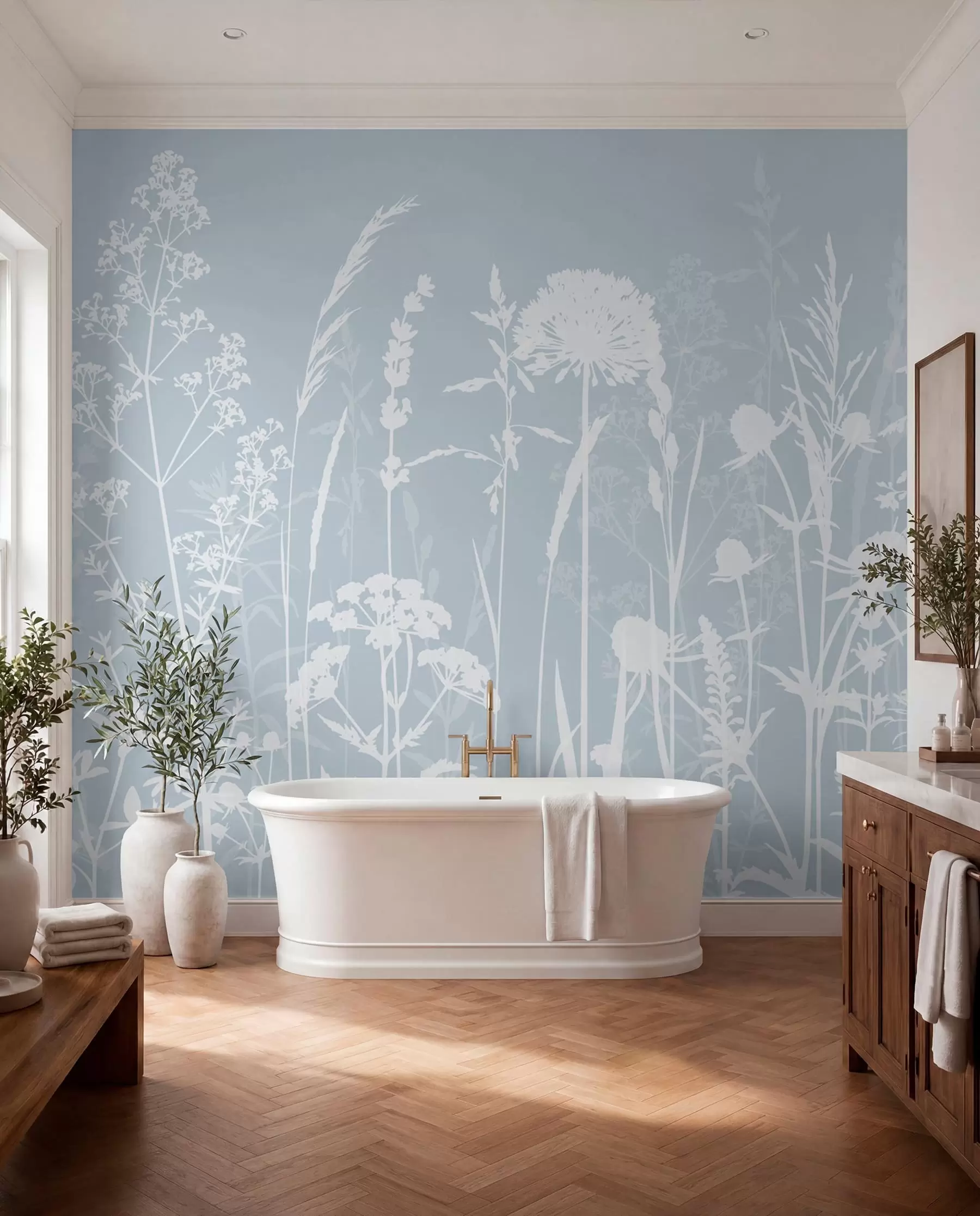 wall murals Нежне пољске биљке и цвеће минимализам сиве боје w01270v4