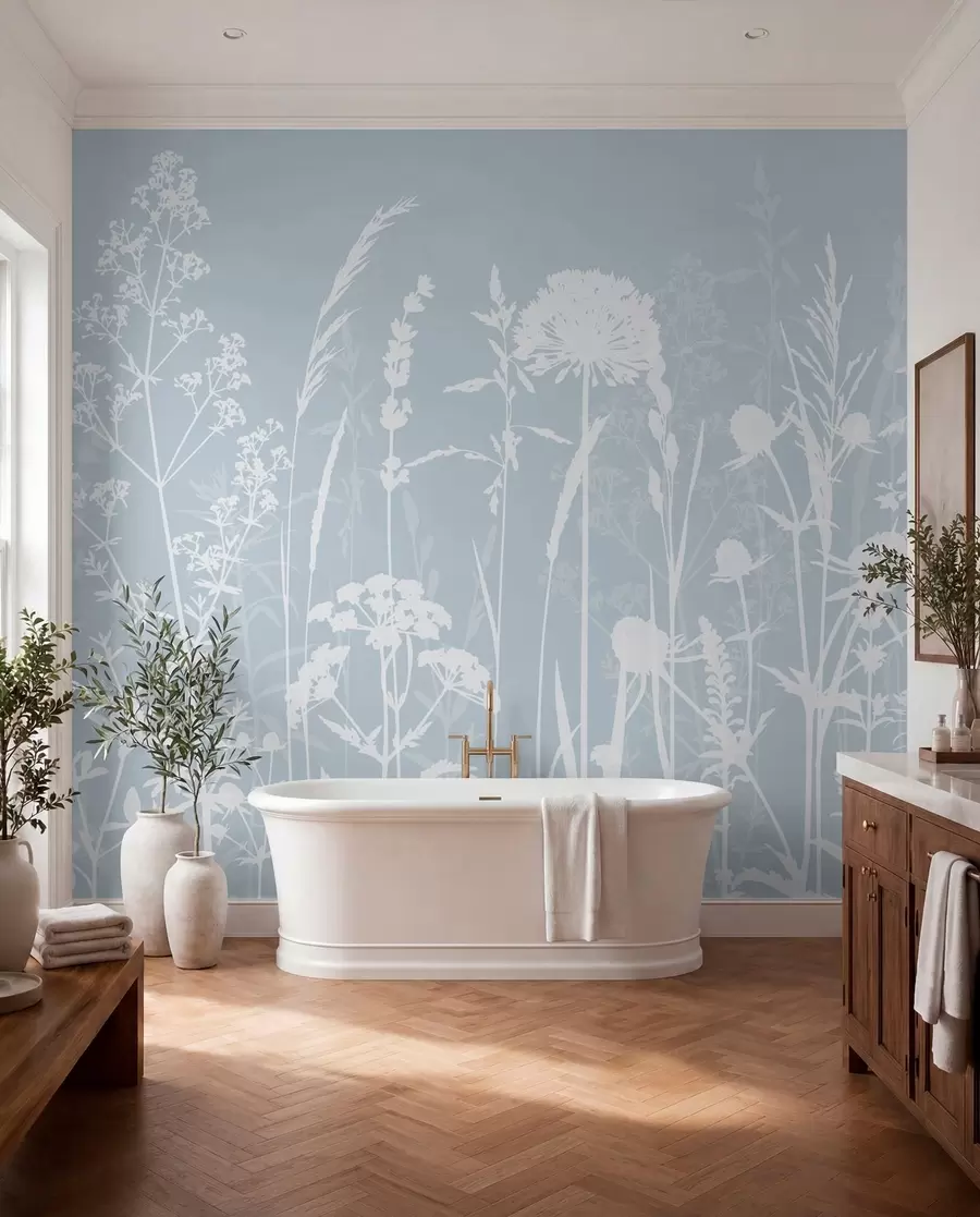 wall murals Нежне пољске биљке и цвеће минимализам сиве боје w01270v4