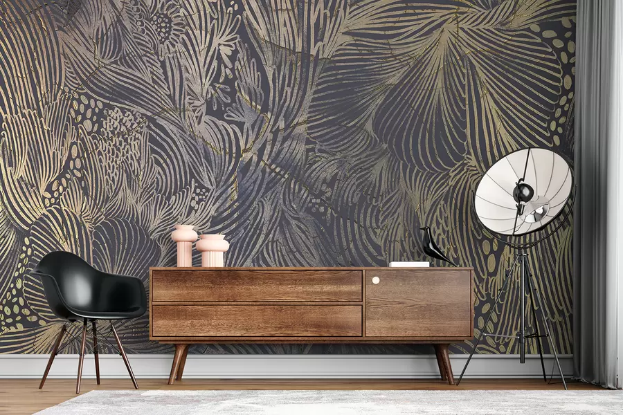 wall murals Луксузна штампа са апстрактном текстуром са преклапајућим органским облицима и линијама w01243