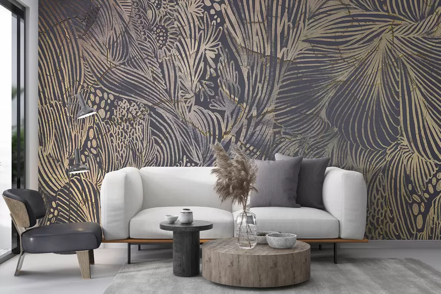 wall murals Луксузна штампа са апстрактном текстуром са преклапајућим органским облицима и линијама w01243