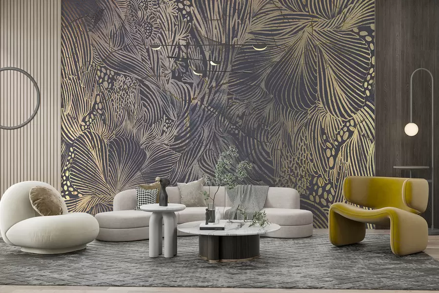wall murals Луксузна штампа са апстрактном текстуром са преклапајућим органским облицима и линијама w01243