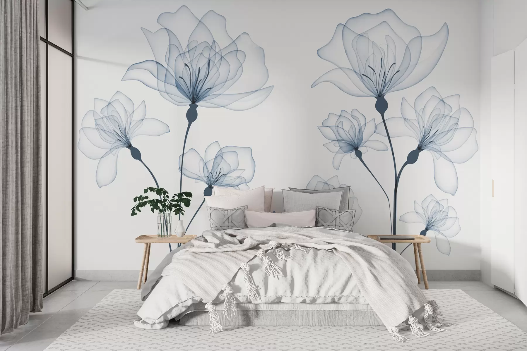 wall murals Деликатно плаво акварел цвеће w00744v1