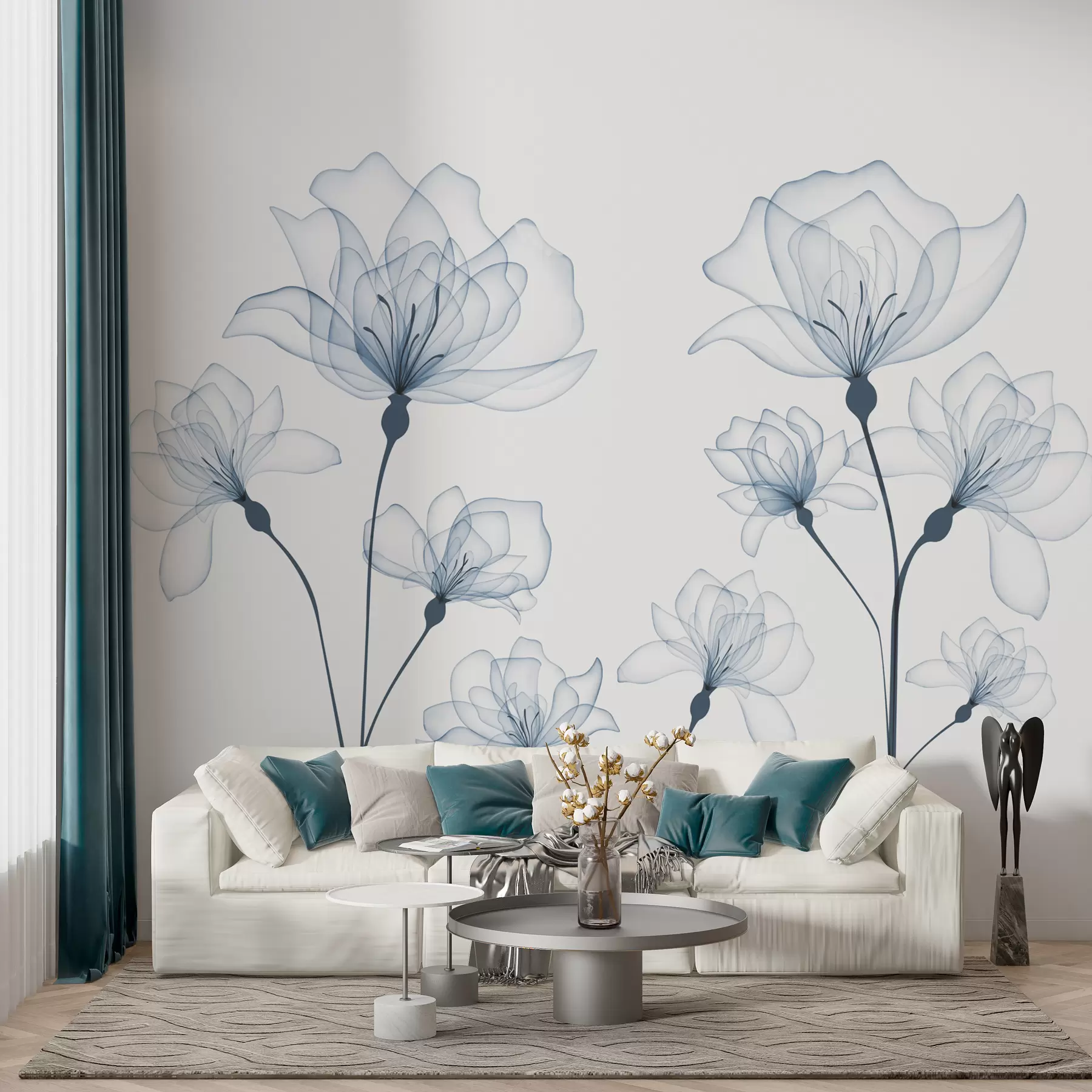 wall murals Деликатно плаво акварел цвеће w00744v1