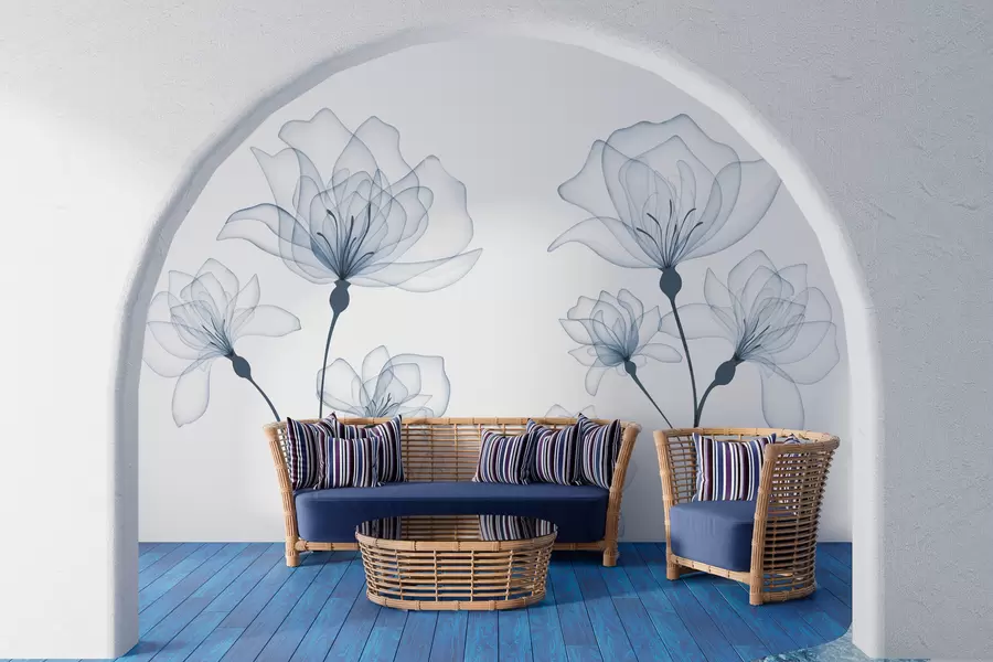 wall murals Деликатно плаво акварел цвеће w00744v1