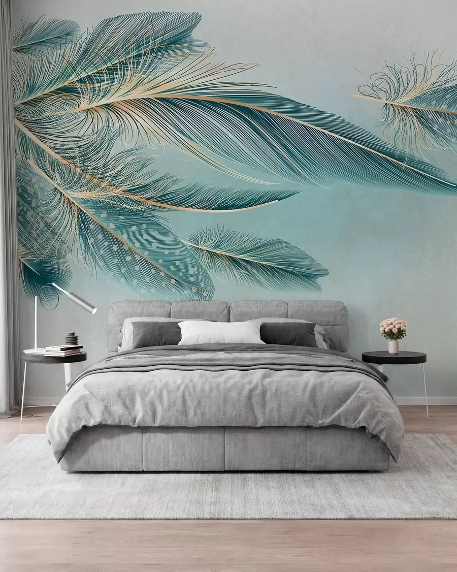 wall murals Нежно перје у нијансама плаве w01312