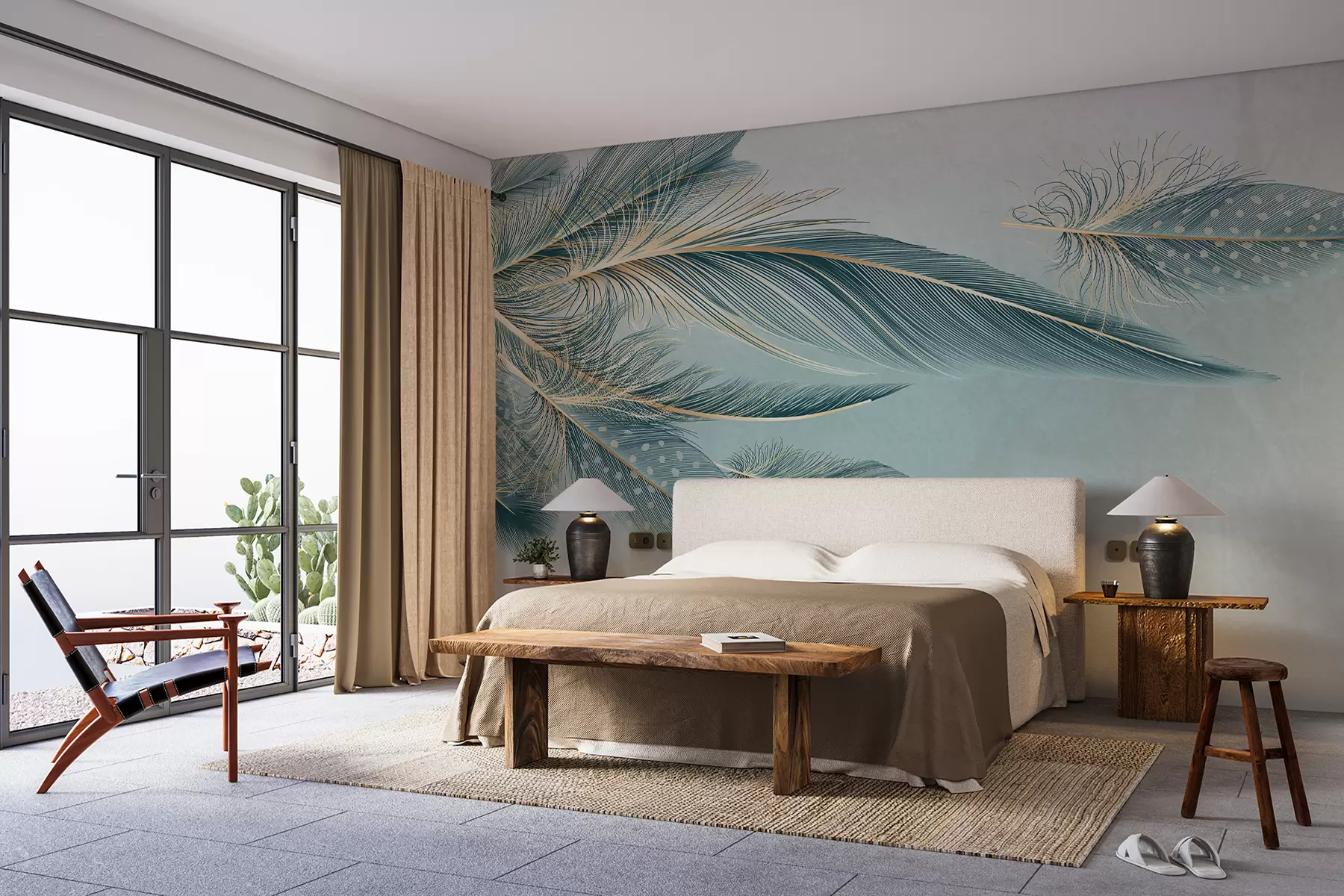 wall murals Нежно перје у нијансама плаве w01312