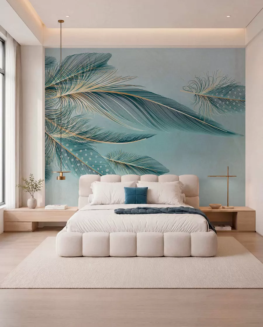 wall murals Нежно перје у нијансама плаве w01312