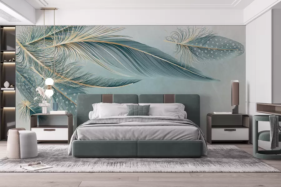wall murals Нежно перје у нијансама плаве w01312
